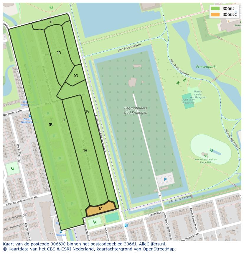 Afbeelding van het postcodegebied 3066 JC op de kaart.