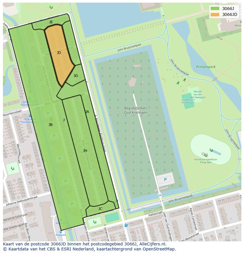 Afbeelding van het postcodegebied 3066 JD op de kaart.