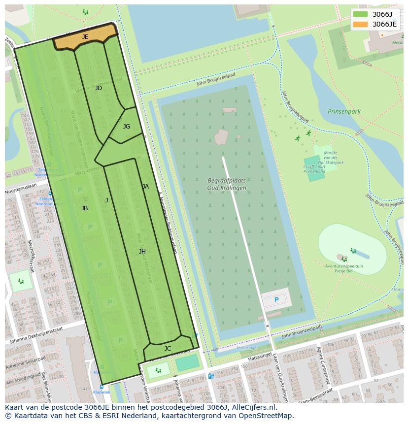 Afbeelding van het postcodegebied 3066 JE op de kaart.