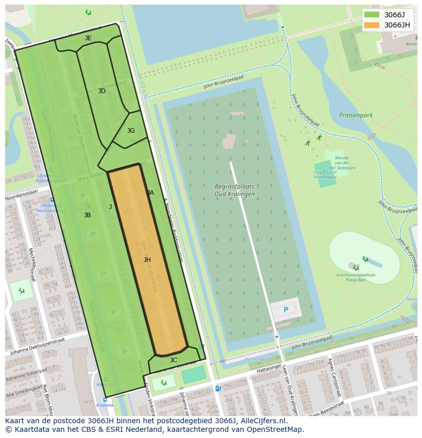 Afbeelding van het postcodegebied 3066 JH op de kaart.