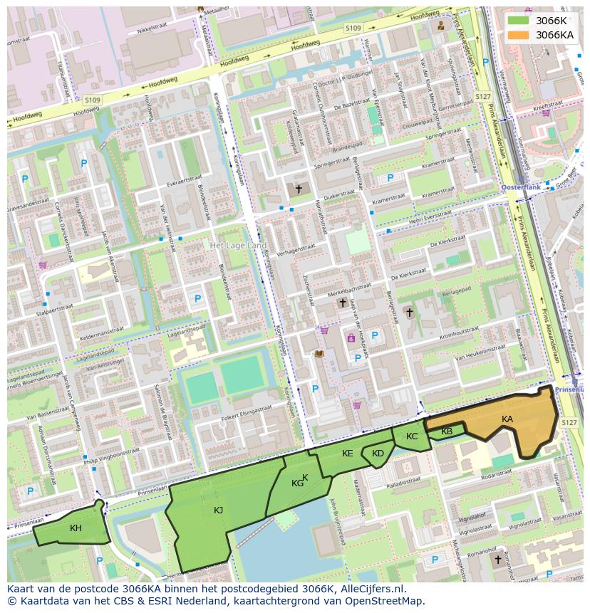 Afbeelding van het postcodegebied 3066 KA op de kaart.