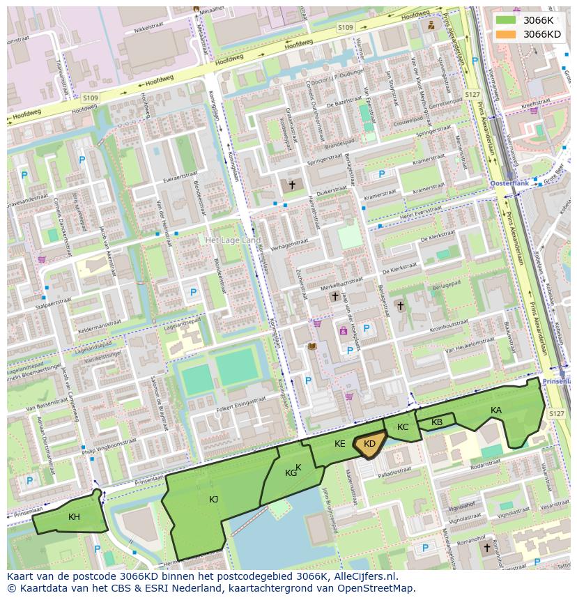 Afbeelding van het postcodegebied 3066 KD op de kaart.