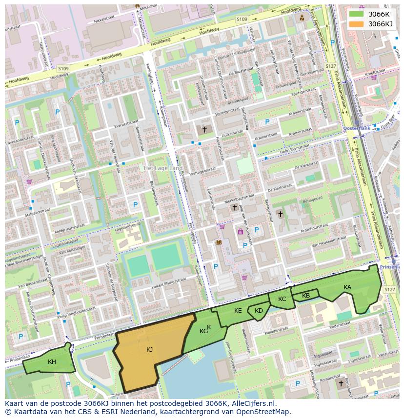 Afbeelding van het postcodegebied 3066 KJ op de kaart.