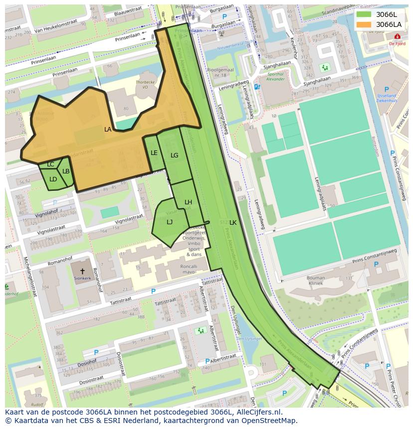 Afbeelding van het postcodegebied 3066 LA op de kaart.