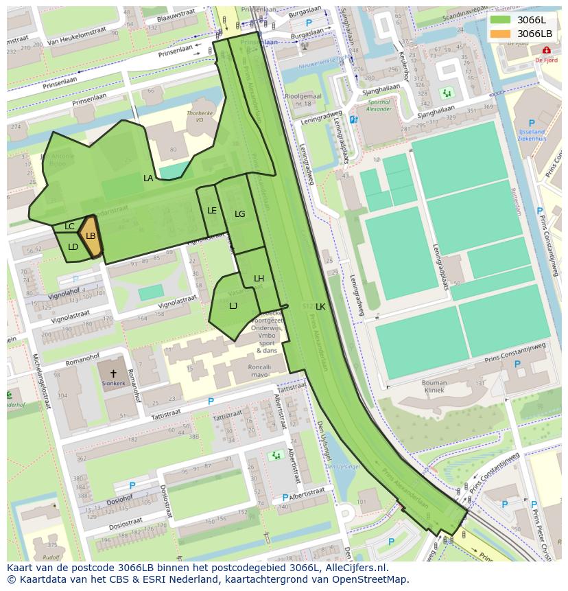 Afbeelding van het postcodegebied 3066 LB op de kaart.