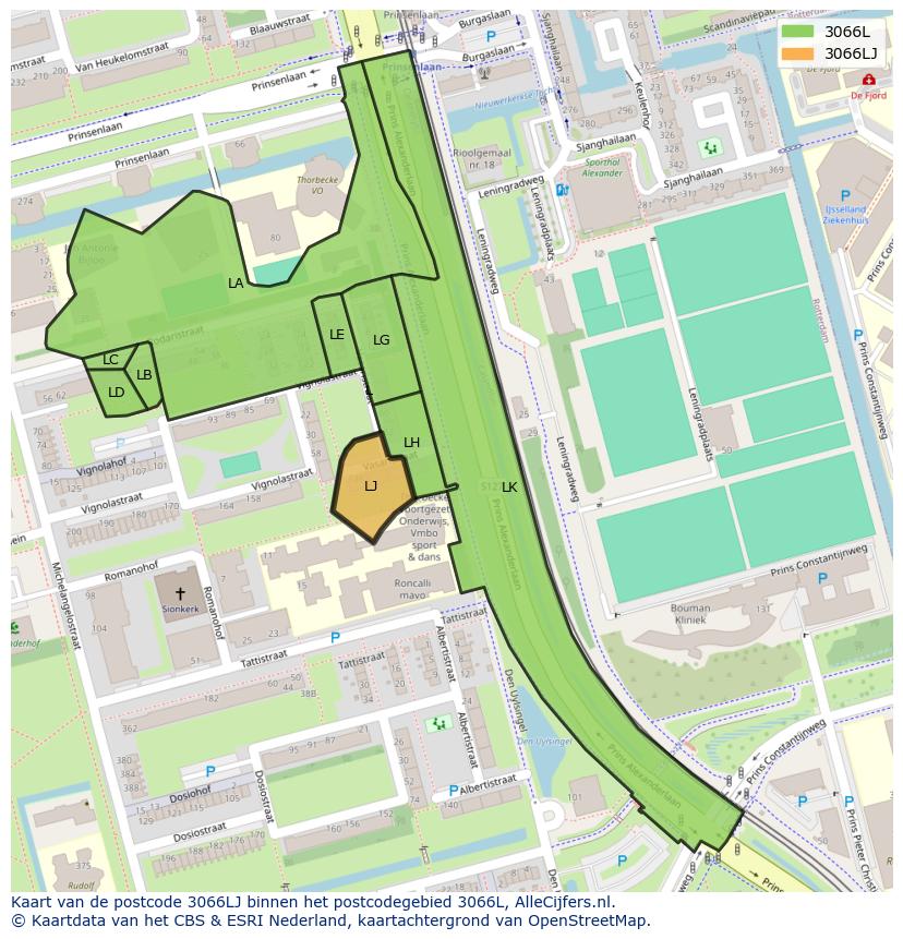 Afbeelding van het postcodegebied 3066 LJ op de kaart.