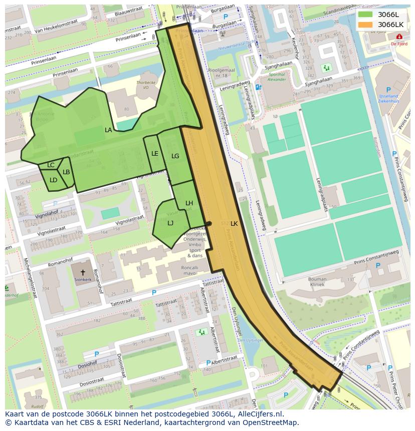 Afbeelding van het postcodegebied 3066 LK op de kaart.