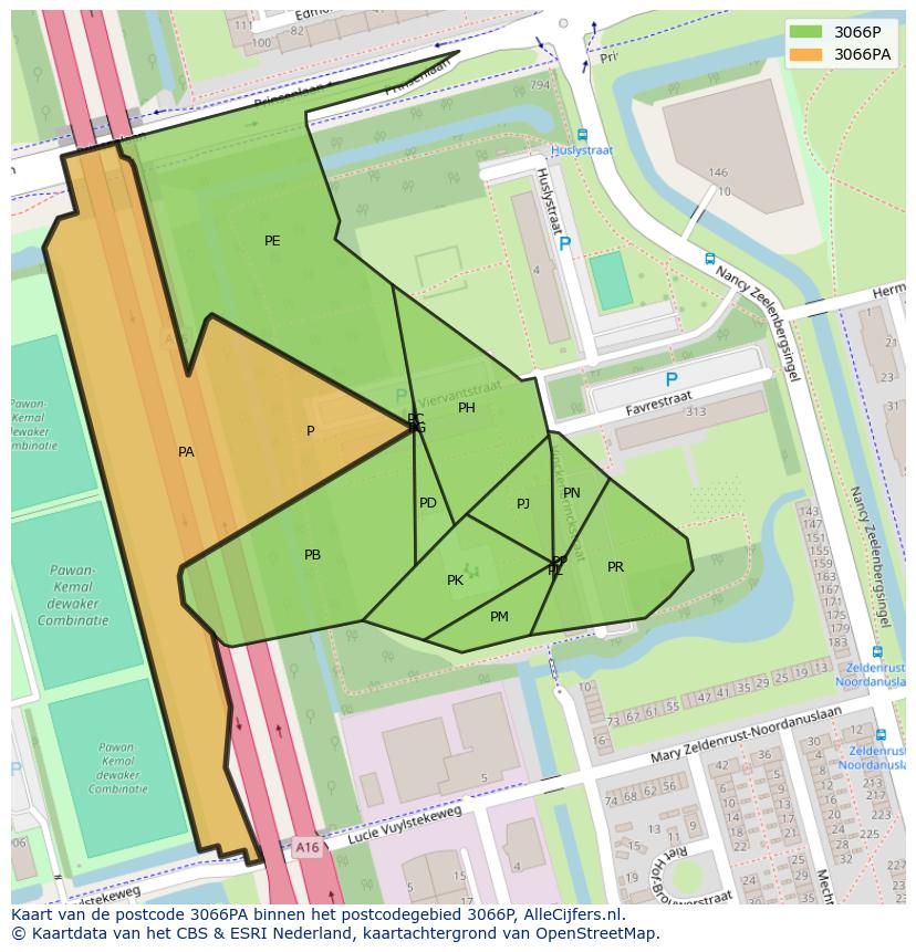 Afbeelding van het postcodegebied 3066 PA op de kaart.