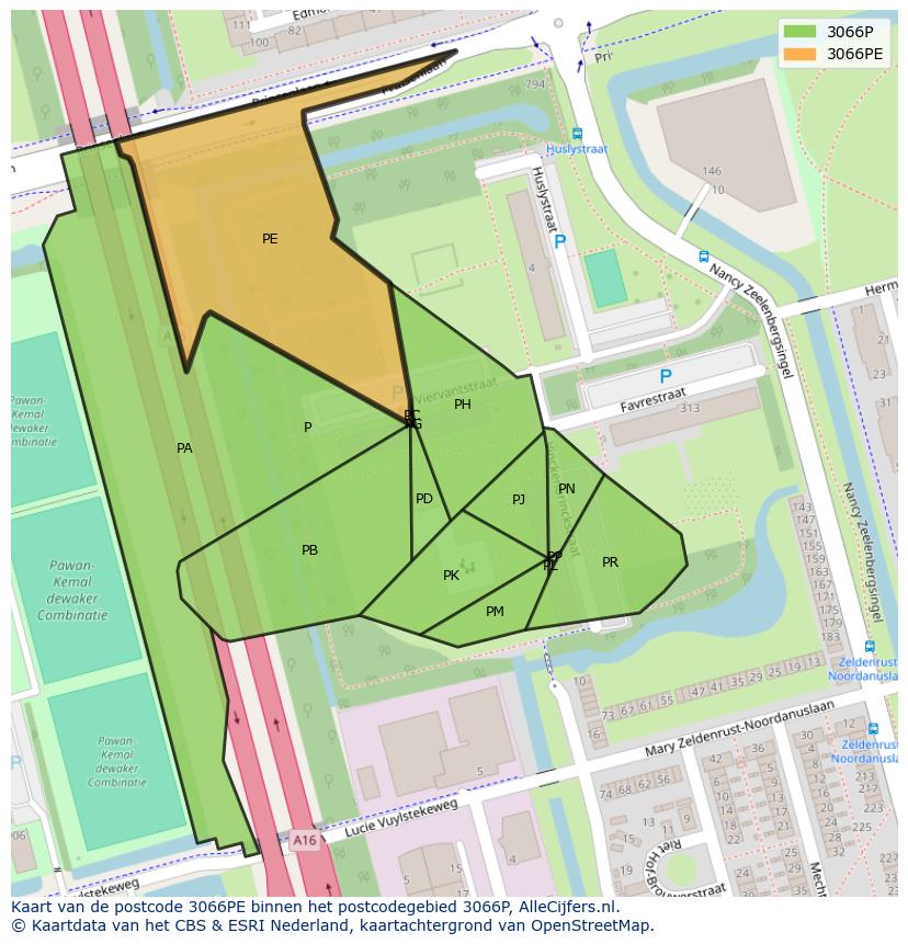 Afbeelding van het postcodegebied 3066 PE op de kaart.