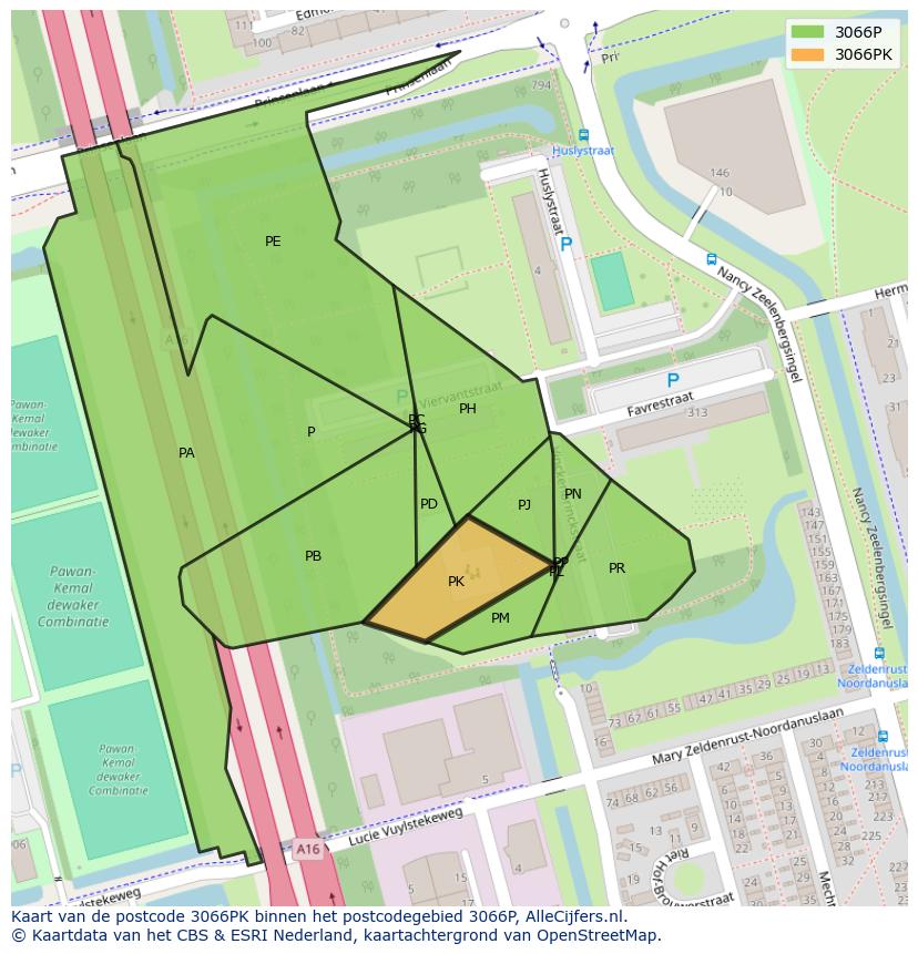 Afbeelding van het postcodegebied 3066 PK op de kaart.