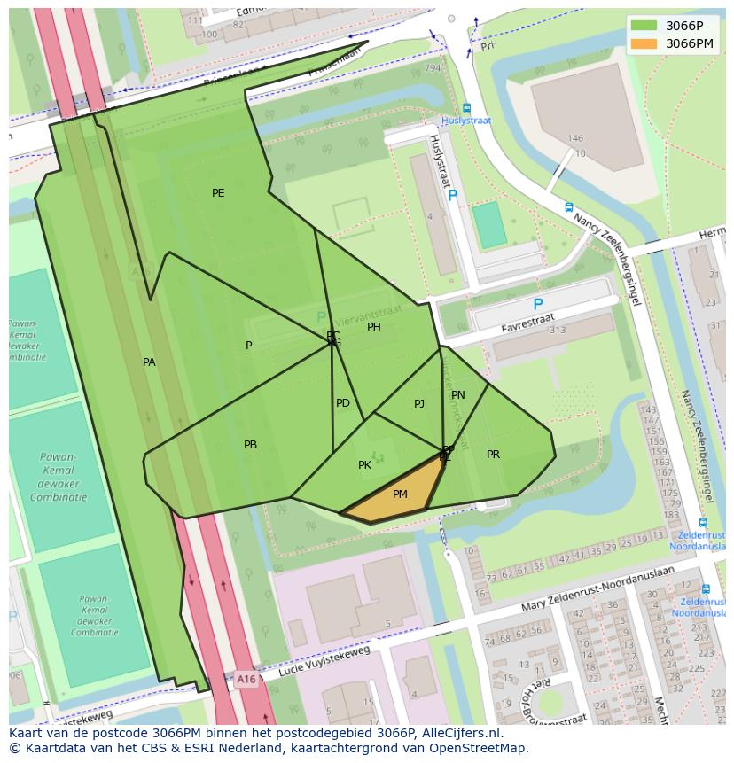 Afbeelding van het postcodegebied 3066 PM op de kaart.