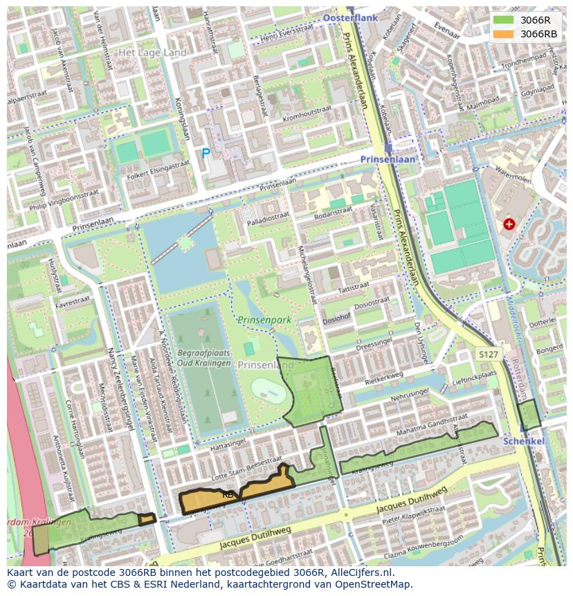 Afbeelding van het postcodegebied 3066 RB op de kaart.