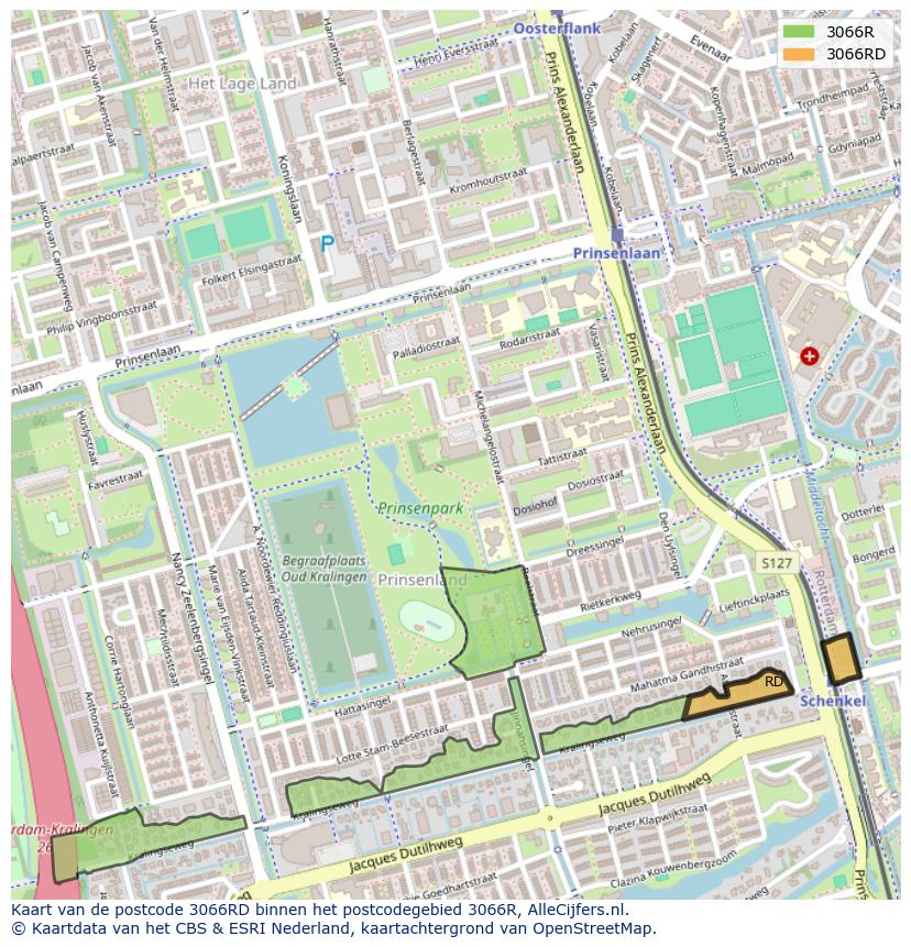 Afbeelding van het postcodegebied 3066 RD op de kaart.