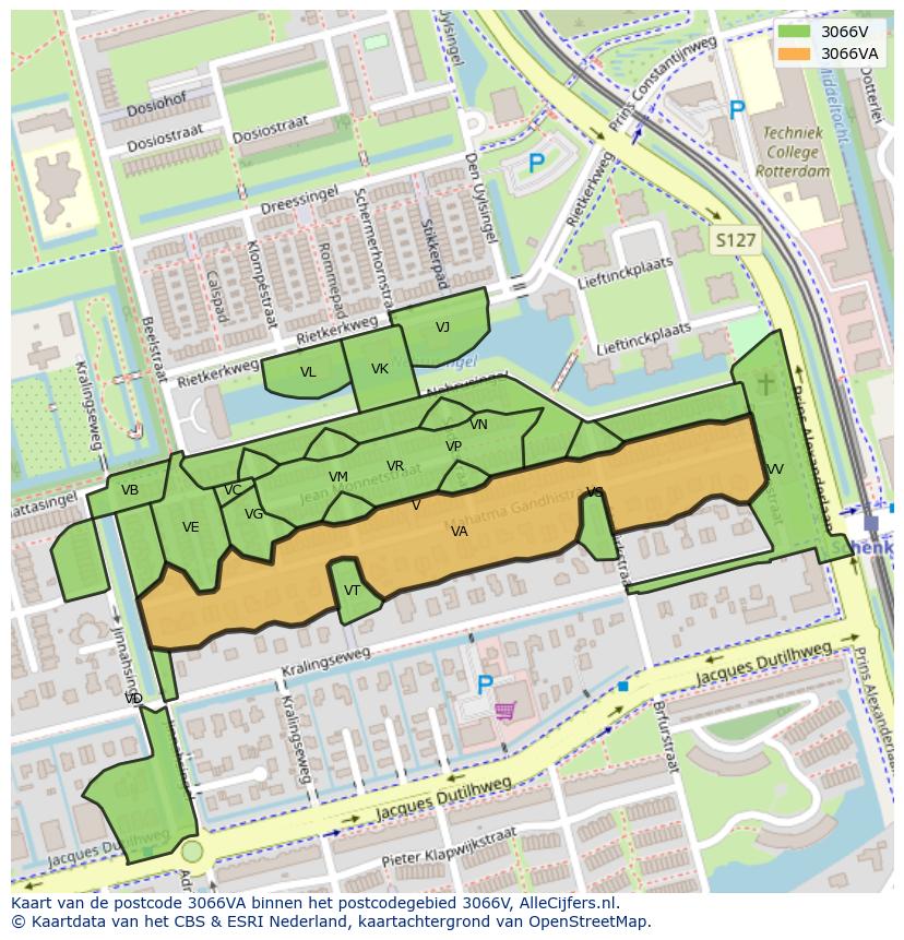 Afbeelding van het postcodegebied 3066 VA op de kaart.