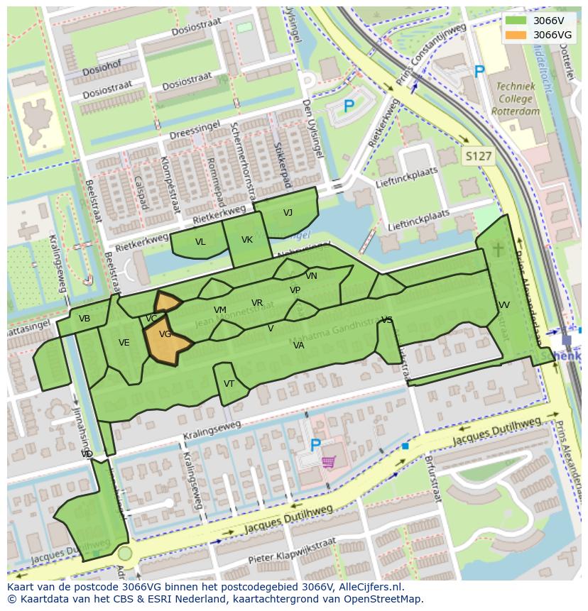 Afbeelding van het postcodegebied 3066 VG op de kaart.