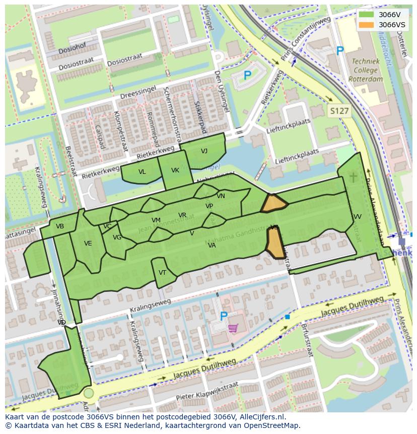 Afbeelding van het postcodegebied 3066 VS op de kaart.