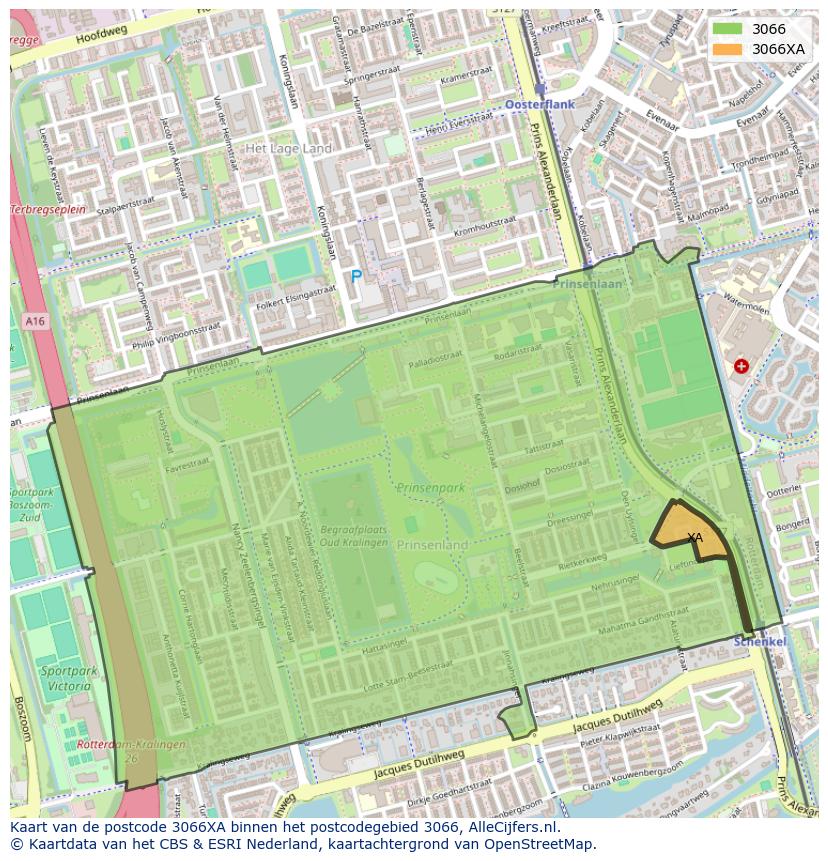 Afbeelding van het postcodegebied 3066 XA op de kaart.