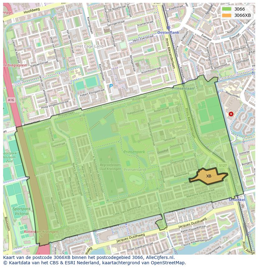 Afbeelding van het postcodegebied 3066 XB op de kaart.