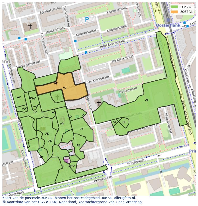 Afbeelding van het postcodegebied 3067 AL op de kaart.