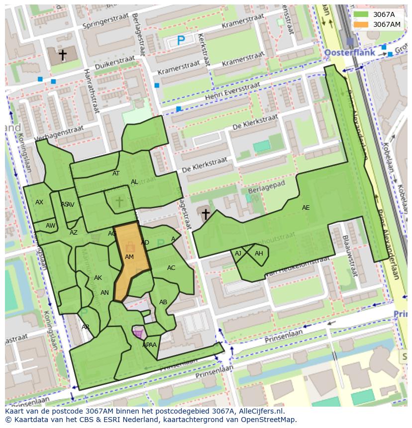 Afbeelding van het postcodegebied 3067 AM op de kaart.