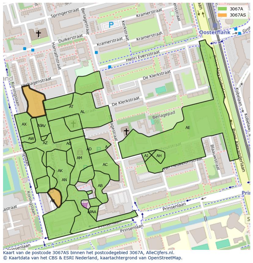Afbeelding van het postcodegebied 3067 AS op de kaart.
