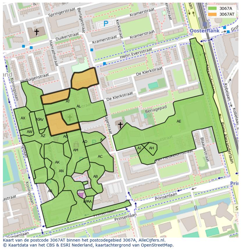 Afbeelding van het postcodegebied 3067 AT op de kaart.