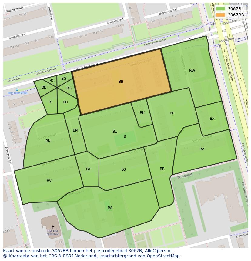 Afbeelding van het postcodegebied 3067 BB op de kaart.