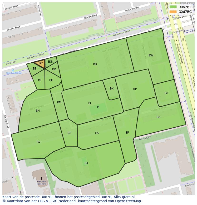 Afbeelding van het postcodegebied 3067 BC op de kaart.