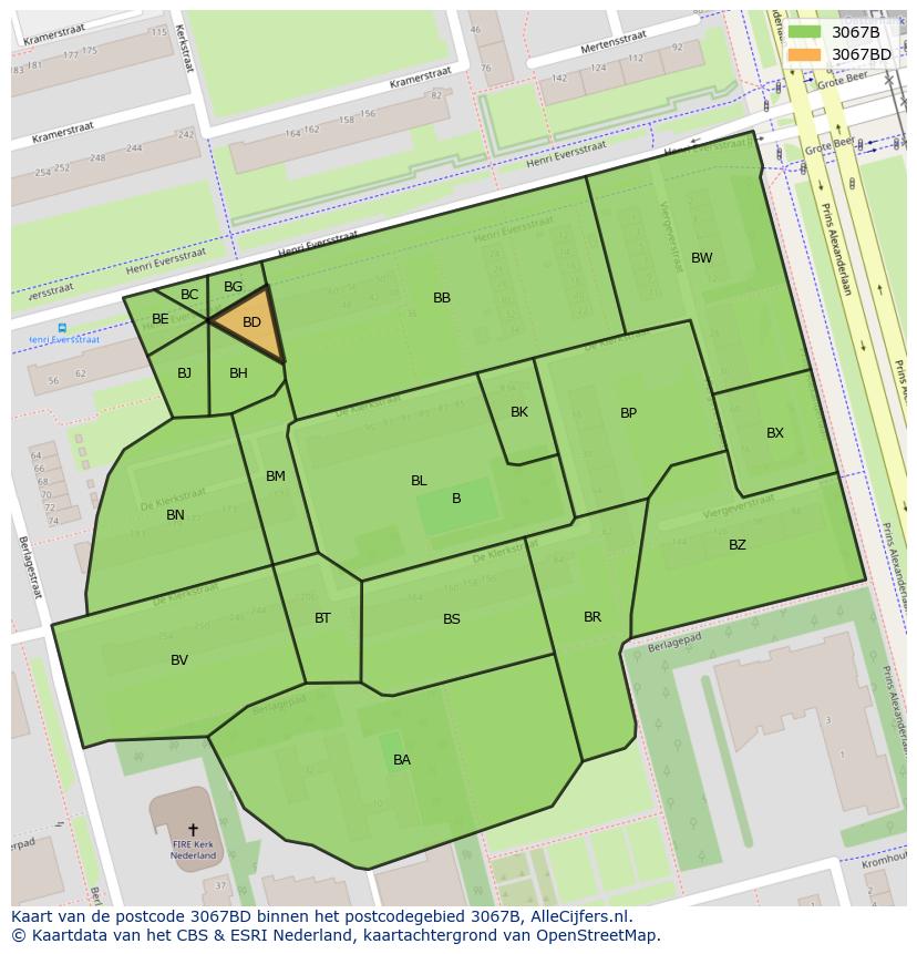 Afbeelding van het postcodegebied 3067 BD op de kaart.