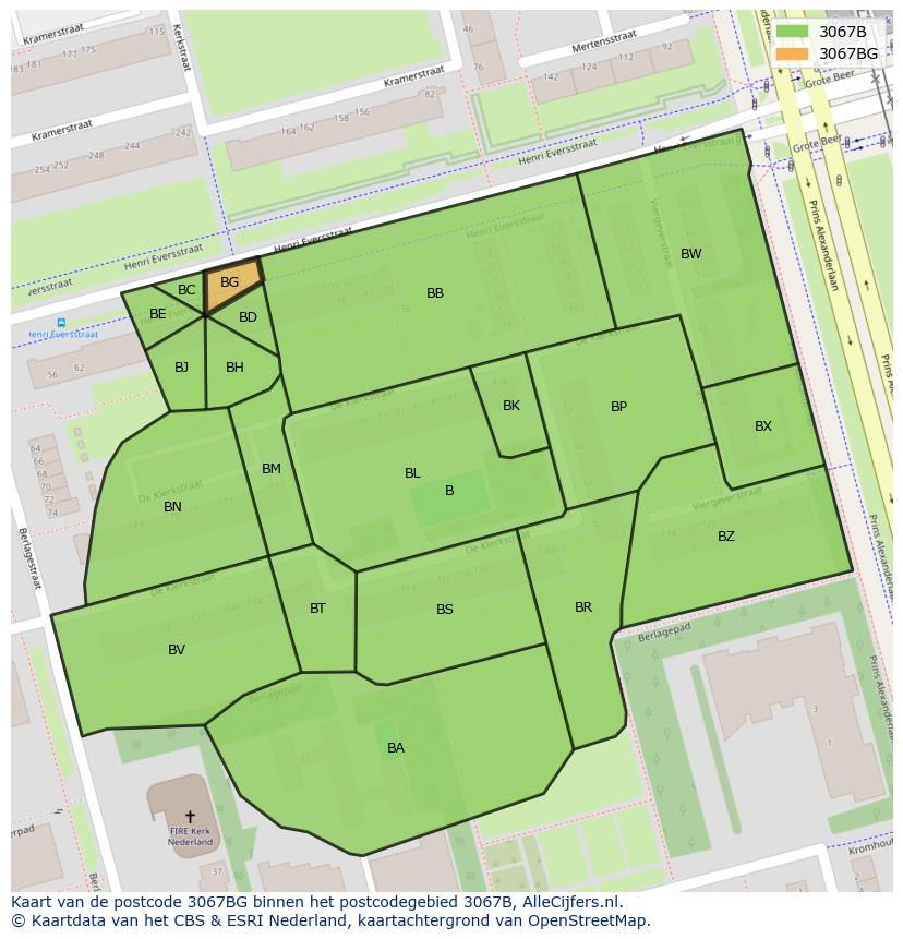 Afbeelding van het postcodegebied 3067 BG op de kaart.