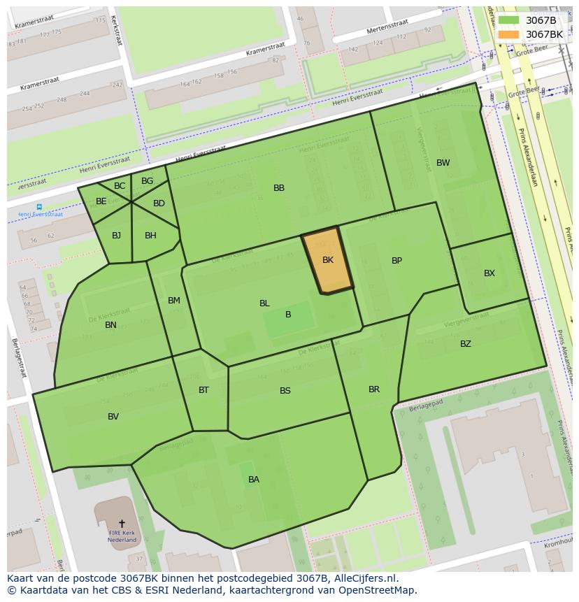 Afbeelding van het postcodegebied 3067 BK op de kaart.