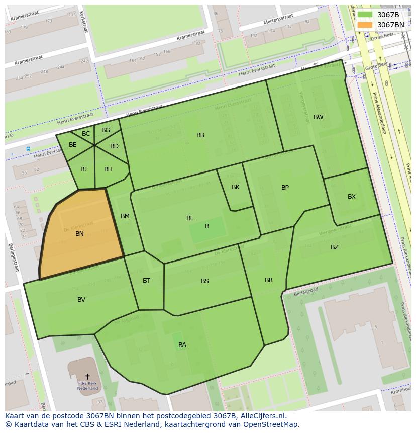 Afbeelding van het postcodegebied 3067 BN op de kaart.