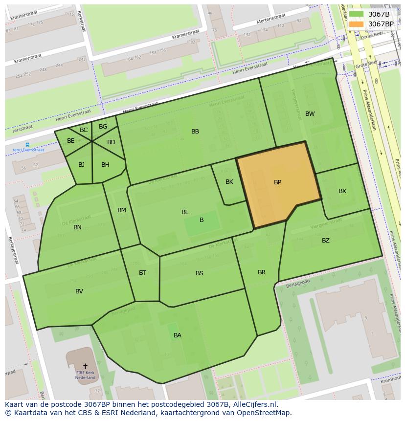 Afbeelding van het postcodegebied 3067 BP op de kaart.
