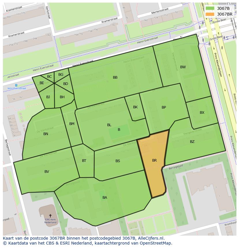 Afbeelding van het postcodegebied 3067 BR op de kaart.