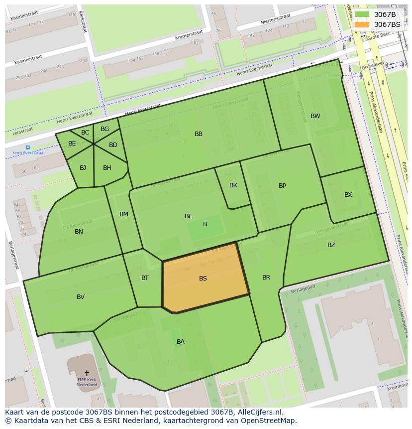 Afbeelding van het postcodegebied 3067 BS op de kaart.