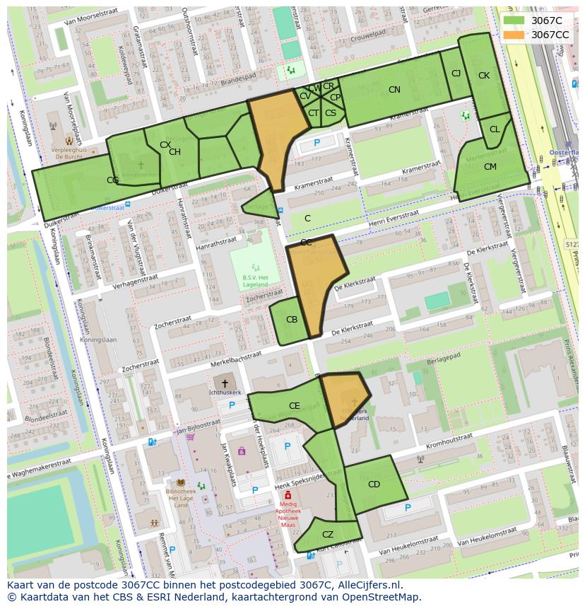 Afbeelding van het postcodegebied 3067 CC op de kaart.