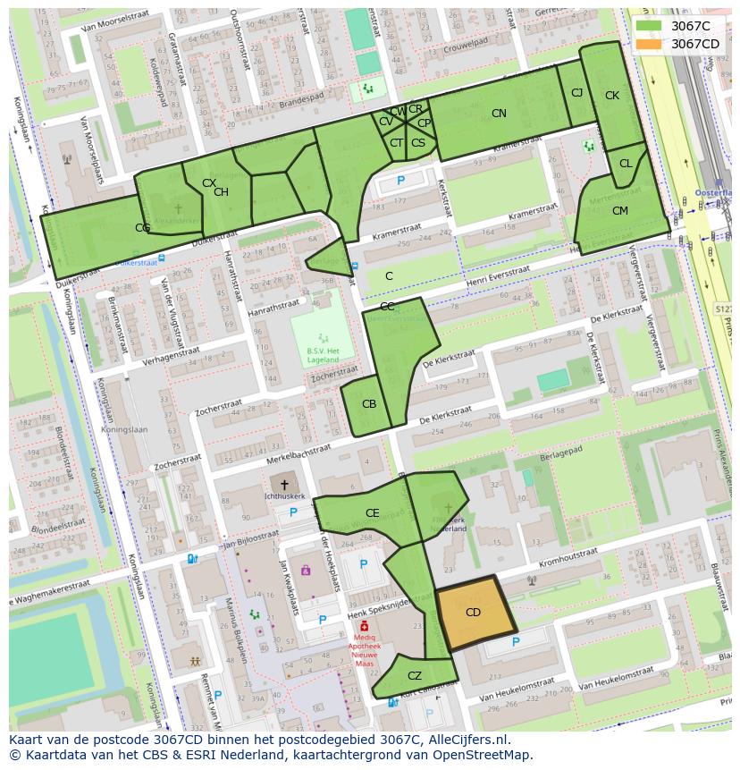 Afbeelding van het postcodegebied 3067 CD op de kaart.