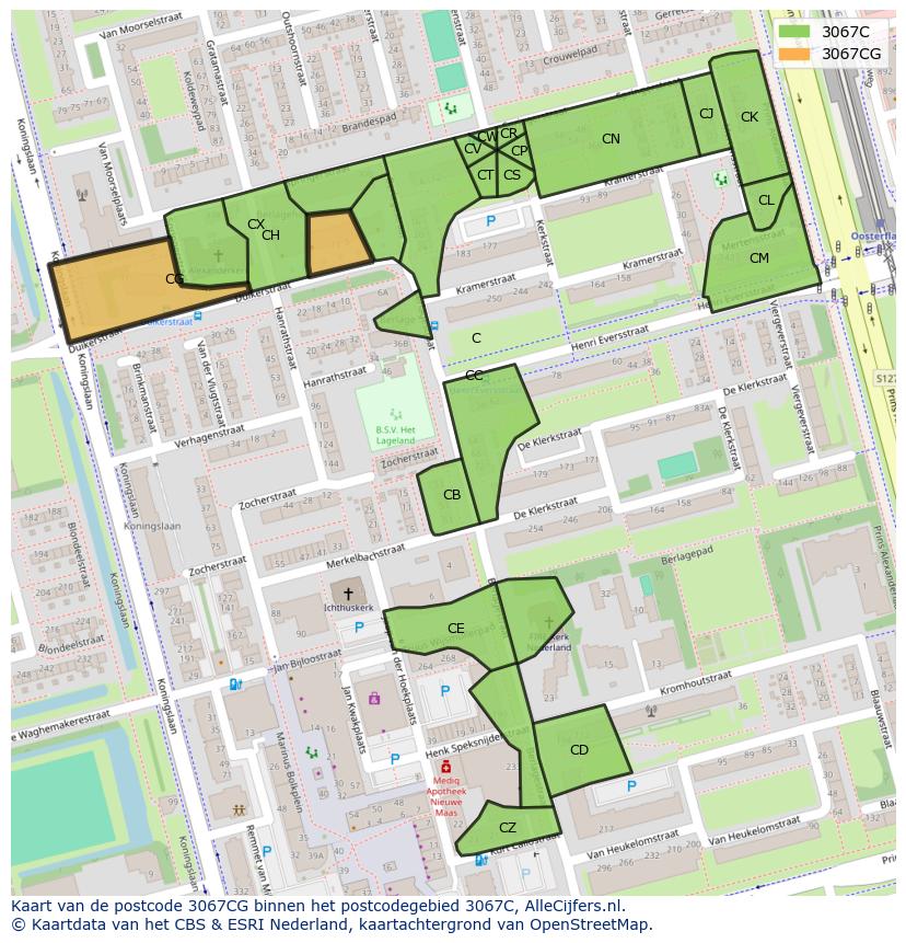 Afbeelding van het postcodegebied 3067 CG op de kaart.
