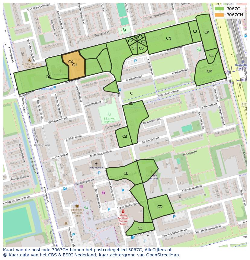 Afbeelding van het postcodegebied 3067 CH op de kaart.