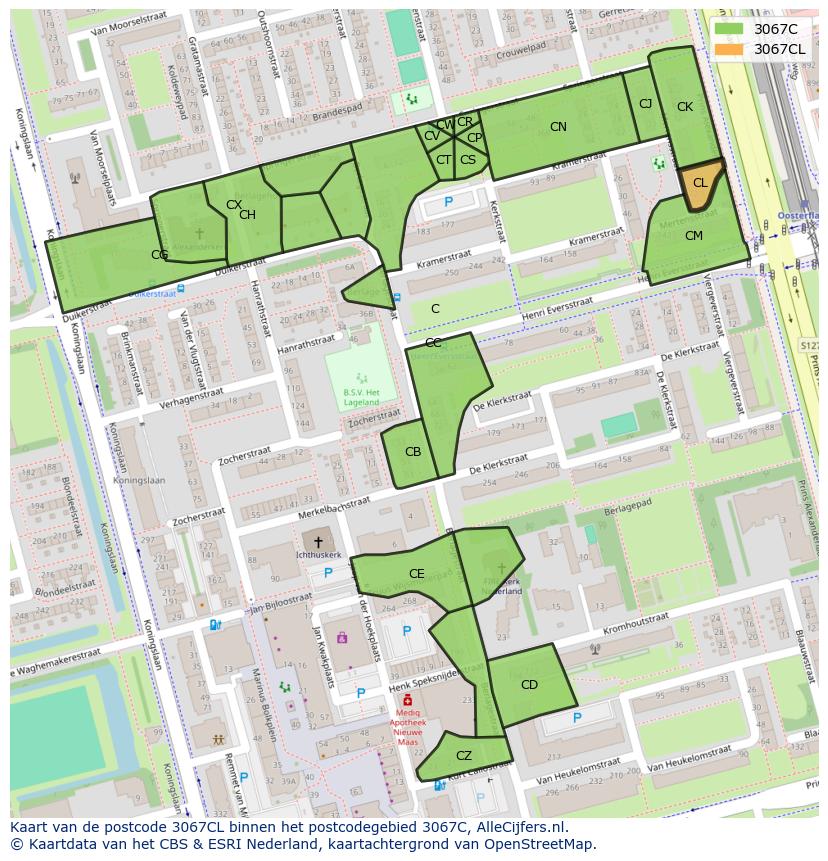 Afbeelding van het postcodegebied 3067 CL op de kaart.