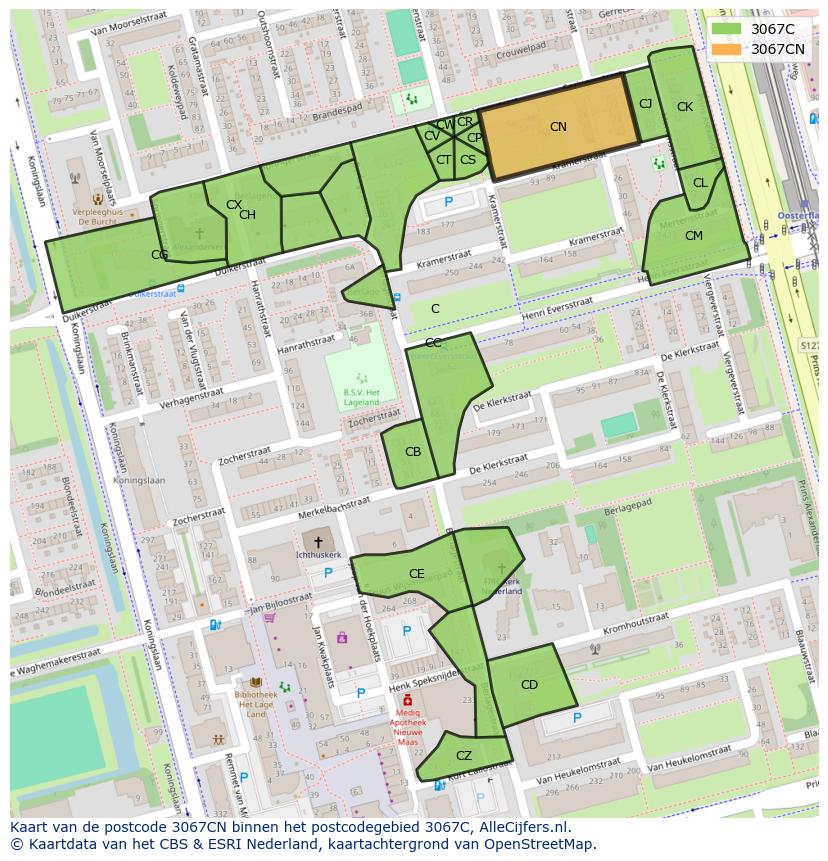 Afbeelding van het postcodegebied 3067 CN op de kaart.