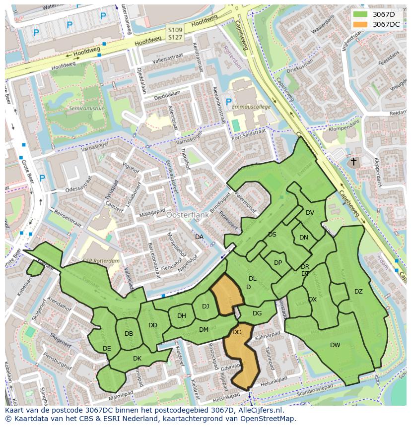 Afbeelding van het postcodegebied 3067 DC op de kaart.