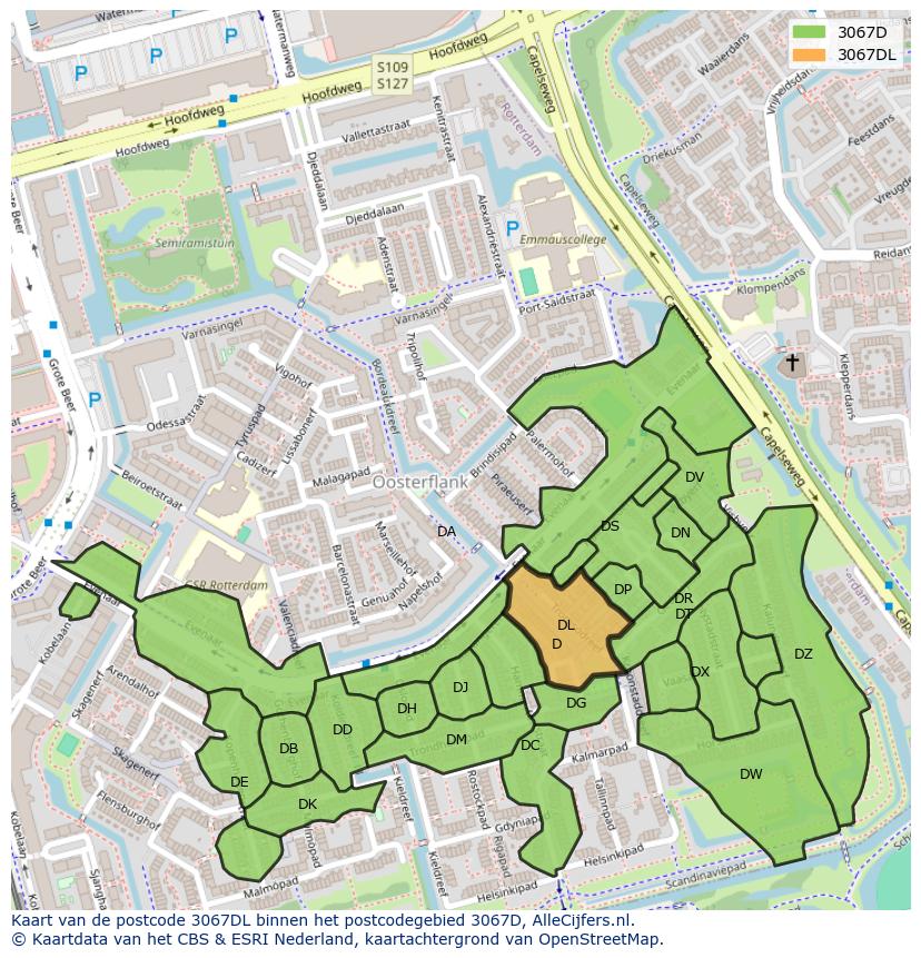 Afbeelding van het postcodegebied 3067 DL op de kaart.