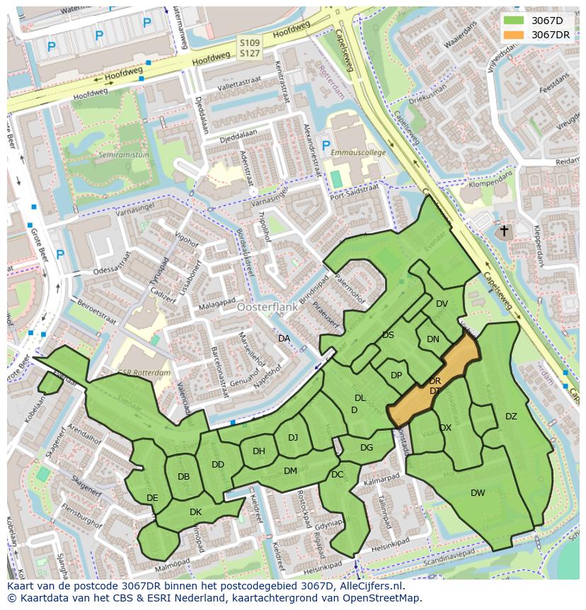 Afbeelding van het postcodegebied 3067 DR op de kaart.