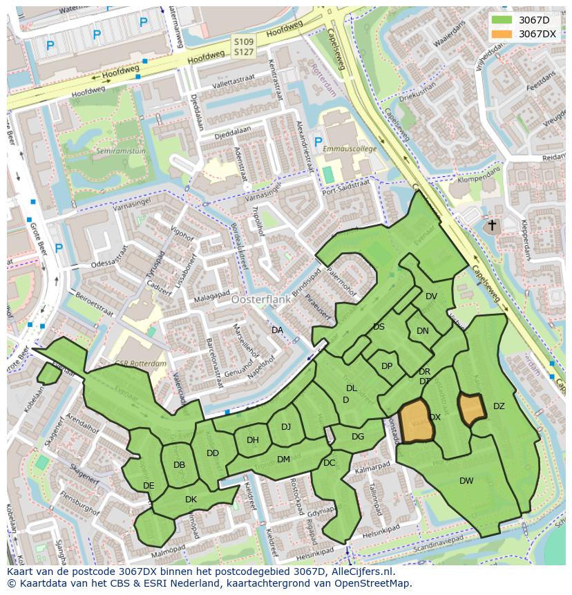 Afbeelding van het postcodegebied 3067 DX op de kaart.