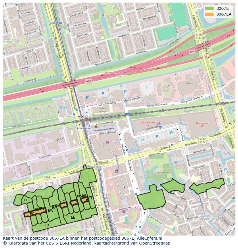 Afbeelding van het postcodegebied 3067 EA op de kaart.