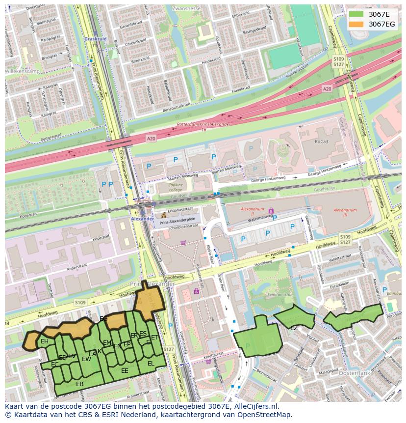 Afbeelding van het postcodegebied 3067 EG op de kaart.