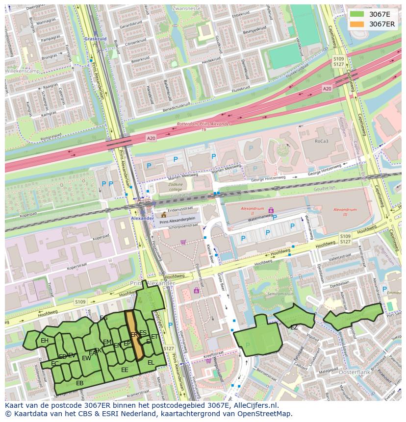 Afbeelding van het postcodegebied 3067 ER op de kaart.