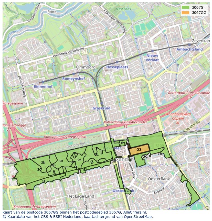 Afbeelding van het postcodegebied 3067 GG op de kaart.