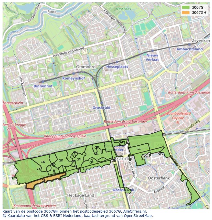 Afbeelding van het postcodegebied 3067 GH op de kaart.